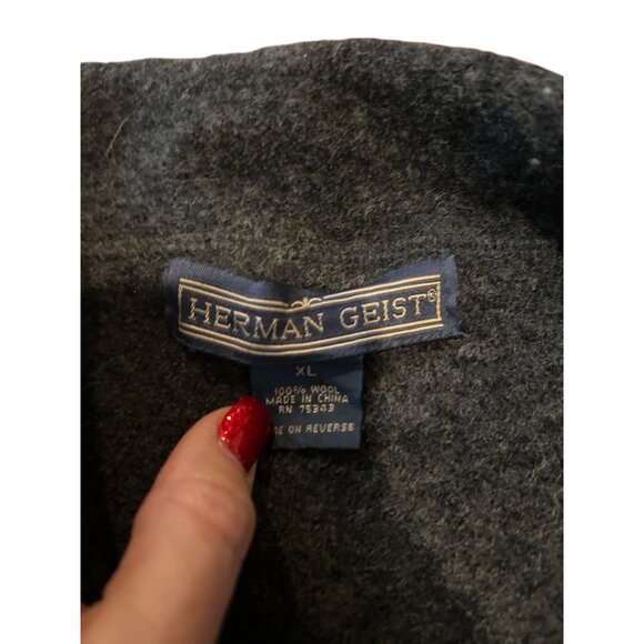 Women's Herman Geist Button-Up Gray Wool Blend Cardigan w/ Ruffle Details Sz XL - Picture 8 of 10